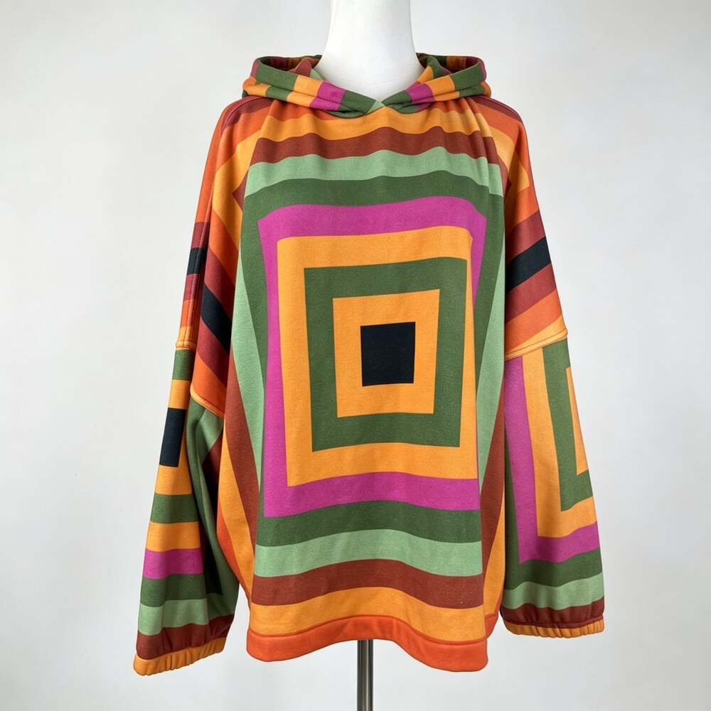 NWOT Farm Rio Hoodie Concentric Square Geometric Oversized Sweatshirt Size S - Picture 2 of 11